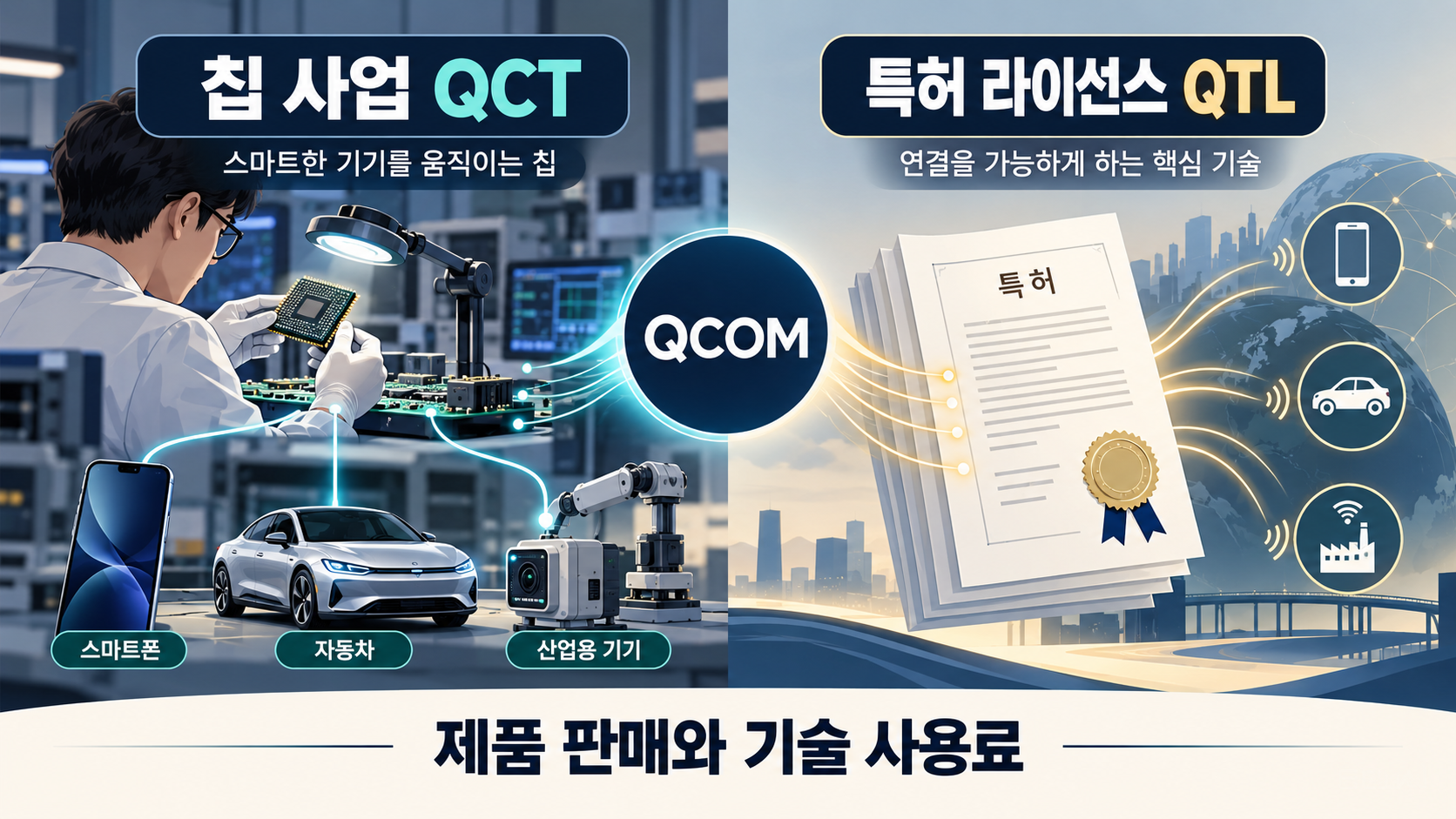 칩 판매와 특허 라이선스의 차이를 설명한 이미지