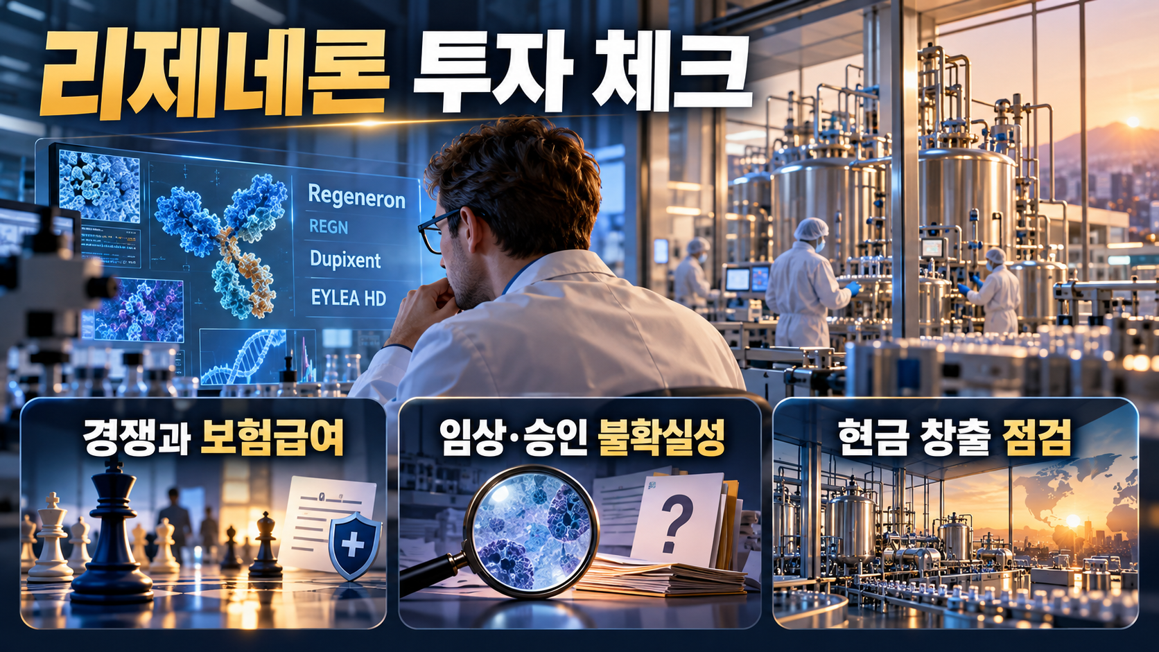 경쟁과 임상 및 현금 창출을 점검하는 설명용 이미지
