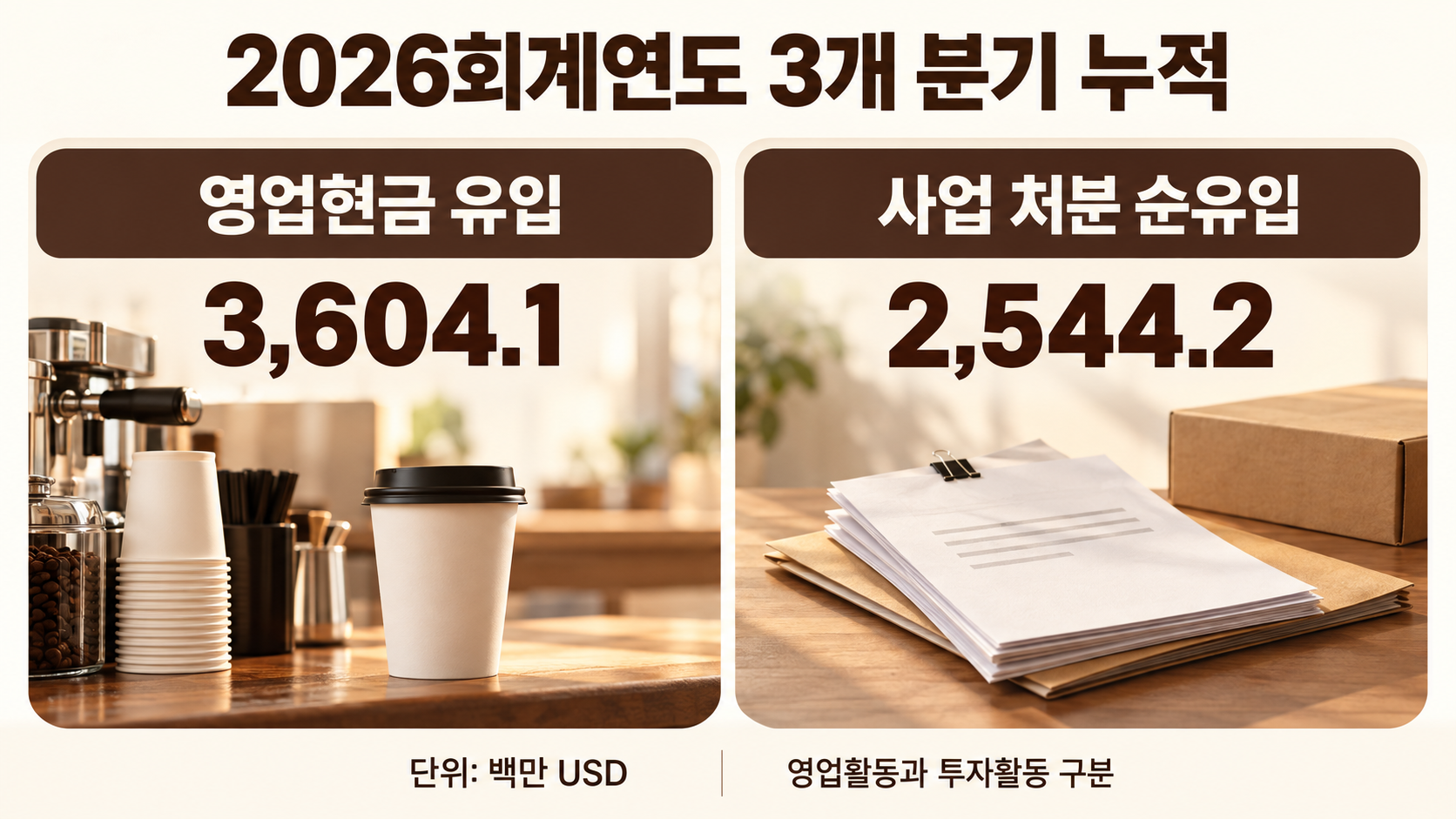 영업현금과 사업 처분 자금의 회계 분류를 나눈 설명