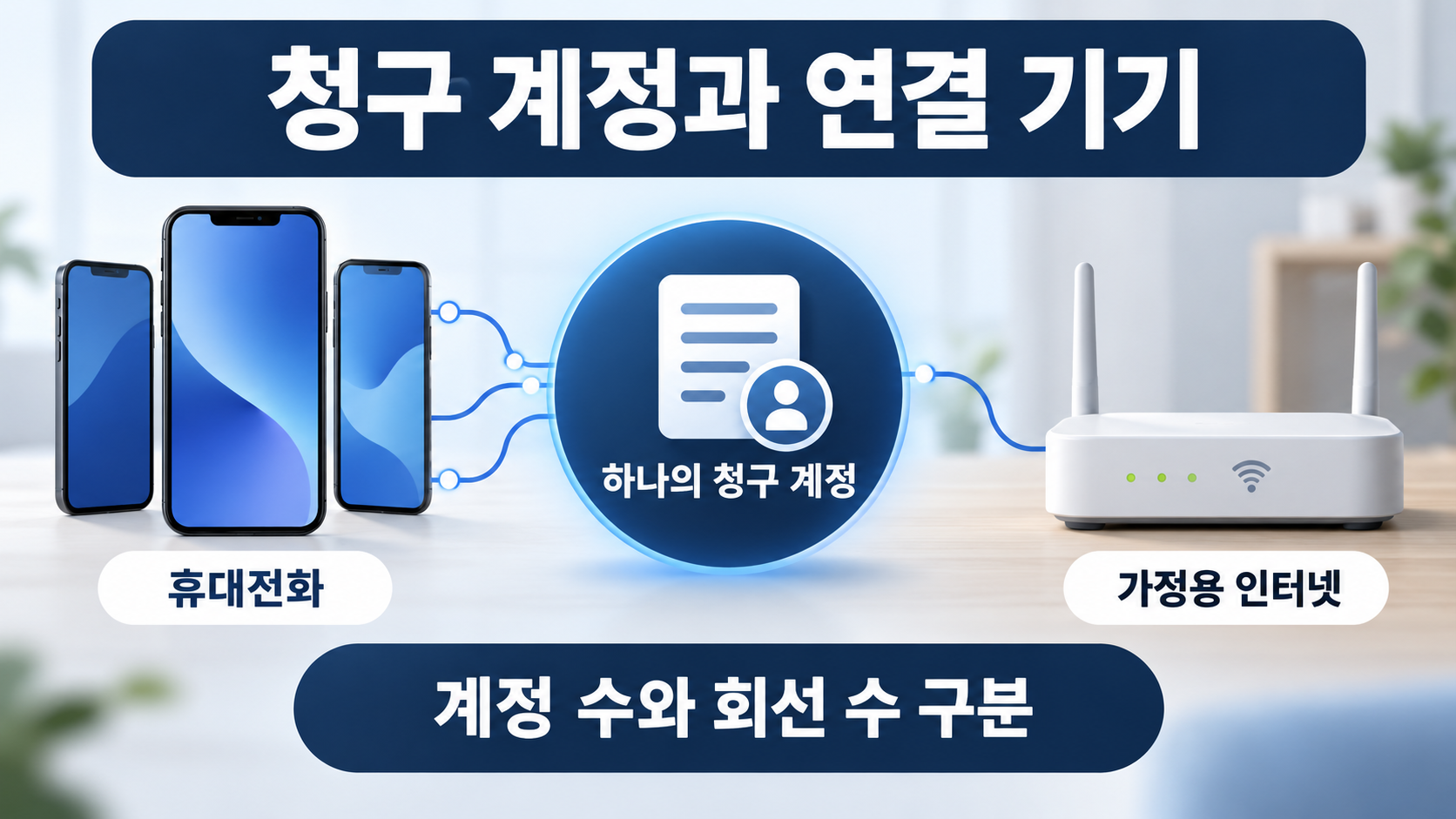 한 청구 계정과 여러 연결 기기를 구분한 개념도